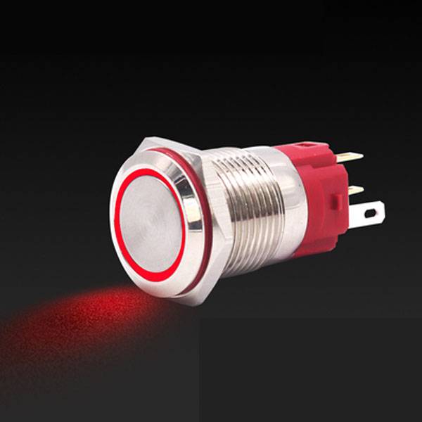 Rugged Metal On/Off Switch with Red LED Ring - 16mm Red On/Off