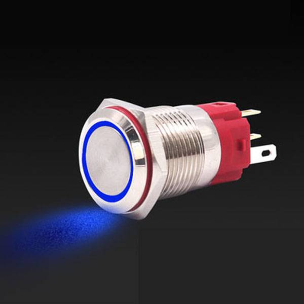 Rugged Metal On/Off Switch with Blue LED Ring - 16mm Blue On/Off