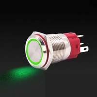 Rugged Metal On/Off Switch with Green LED Ring - 16mm Green On/Off Rugged Metal On/Off Switch with Green LED Ring - 16mm Green On/Off