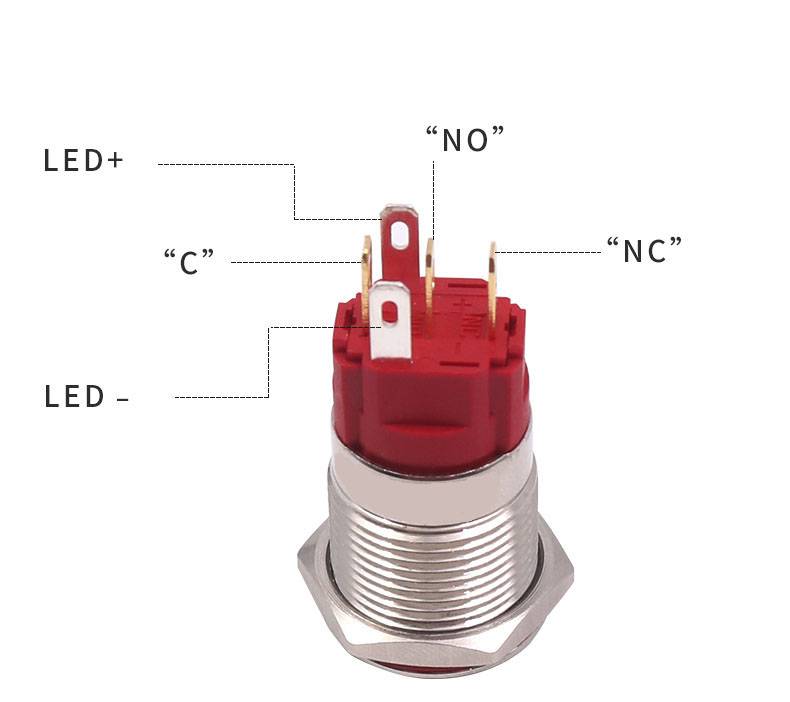 Rugged Metal On/Off Switch with Green LED Ring - 16mm Green On/Off