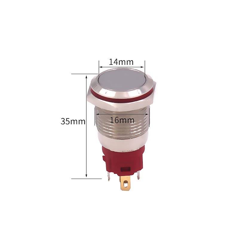 Rugged Metal Pushbutton with Red LED Ring - 16mm Red Momentary