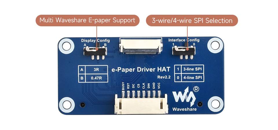 WaveShare 7.5inch E-Paper E-Ink Display HAT (B) 800×480 for Raspberry Pi Red / Black / White SPI