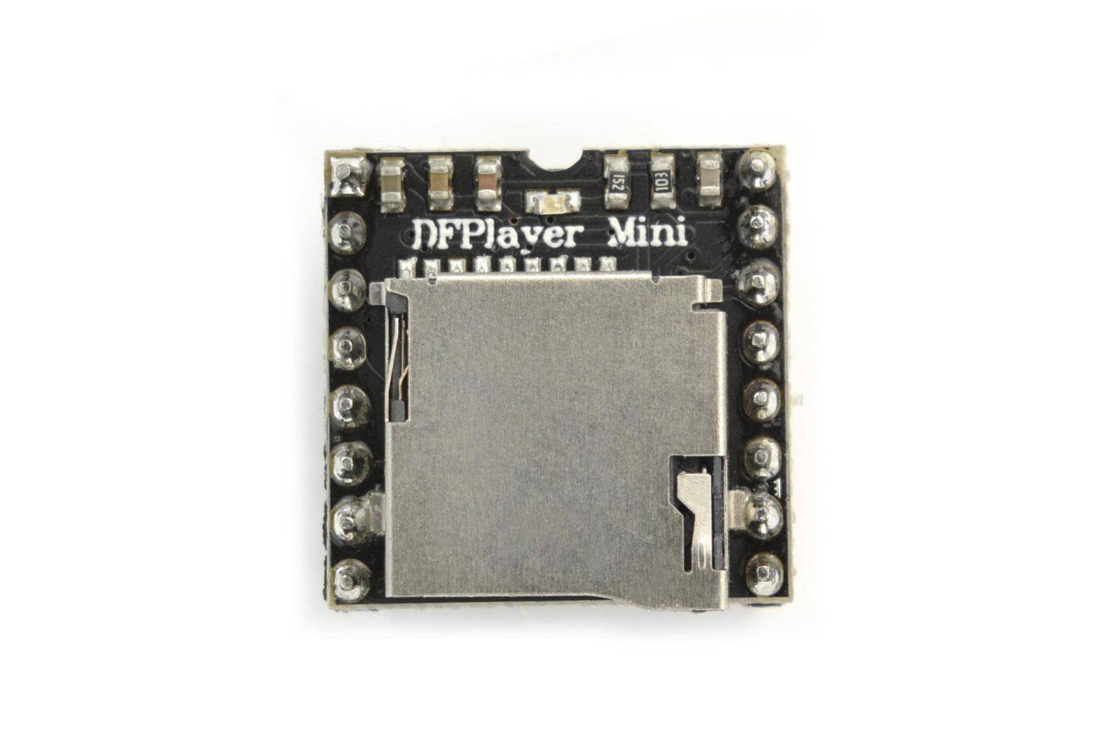 Das 'DFPlayer Mini' ist ein Audiomodul mit einem SD-Kartensteckplatz, das mit Anschlüssen für die Konnektivität ausgestattet ist und in DIY-Elektronikprojekten zur Audiowiedergabe verwendet wird.