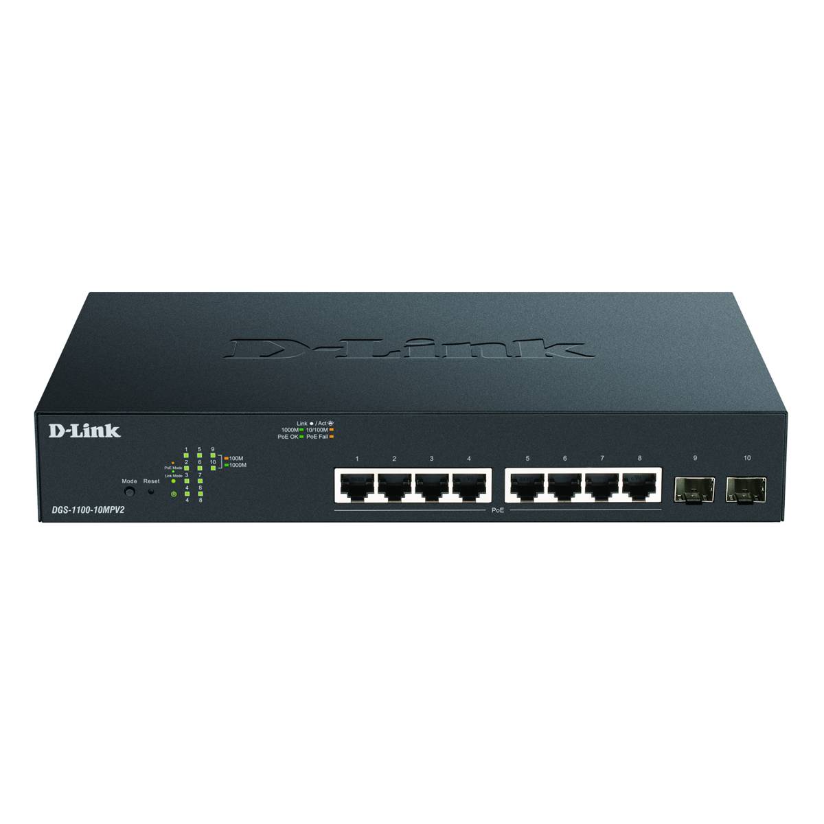 Schalter 280mm DGS-1100-10MPV2 2xSFP 8xGE PoE+