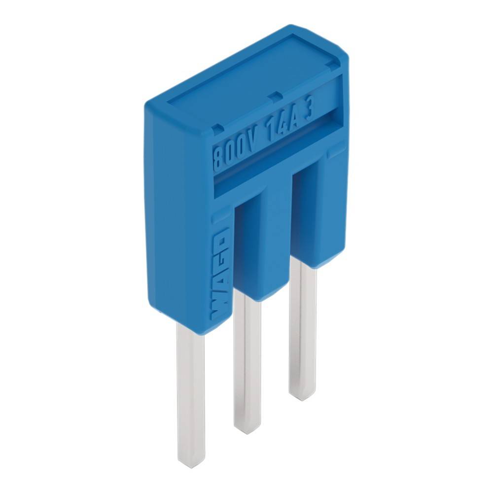 Ein blauer Dreiphasen-Sicherungseinsatz mit Markierungen, die eine Kapazität von 800V und 14A für Hochspannungsanwendungen anzeigen.