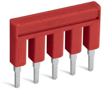 Eine rote elektrische Komponente mit sechs Metallstiften zum Anschluss von Schaltkreisen, die oben mit '800V 16A' beschriftet ist.