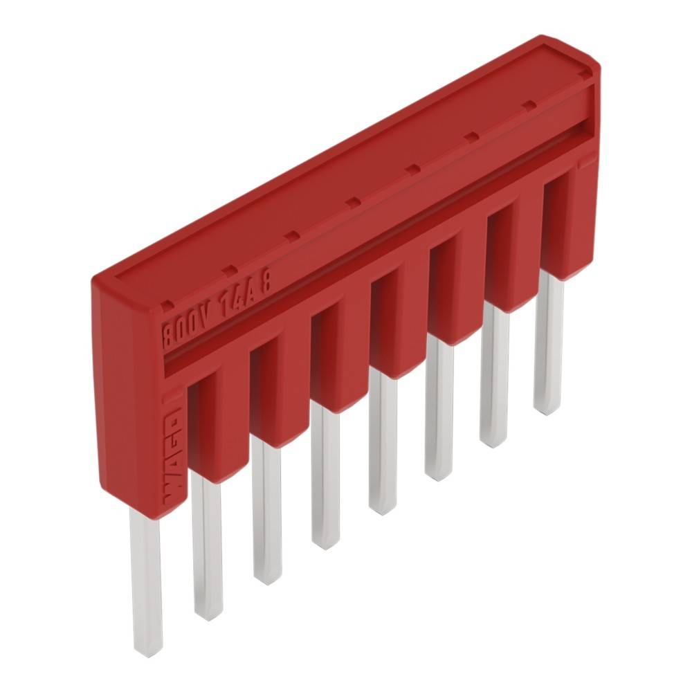 Roter elektrischer Steckverbinder mit acht Metallkontakten, der zum Verbinden von Schaltkreisen in elektronischen Geräten verwendet wird.
