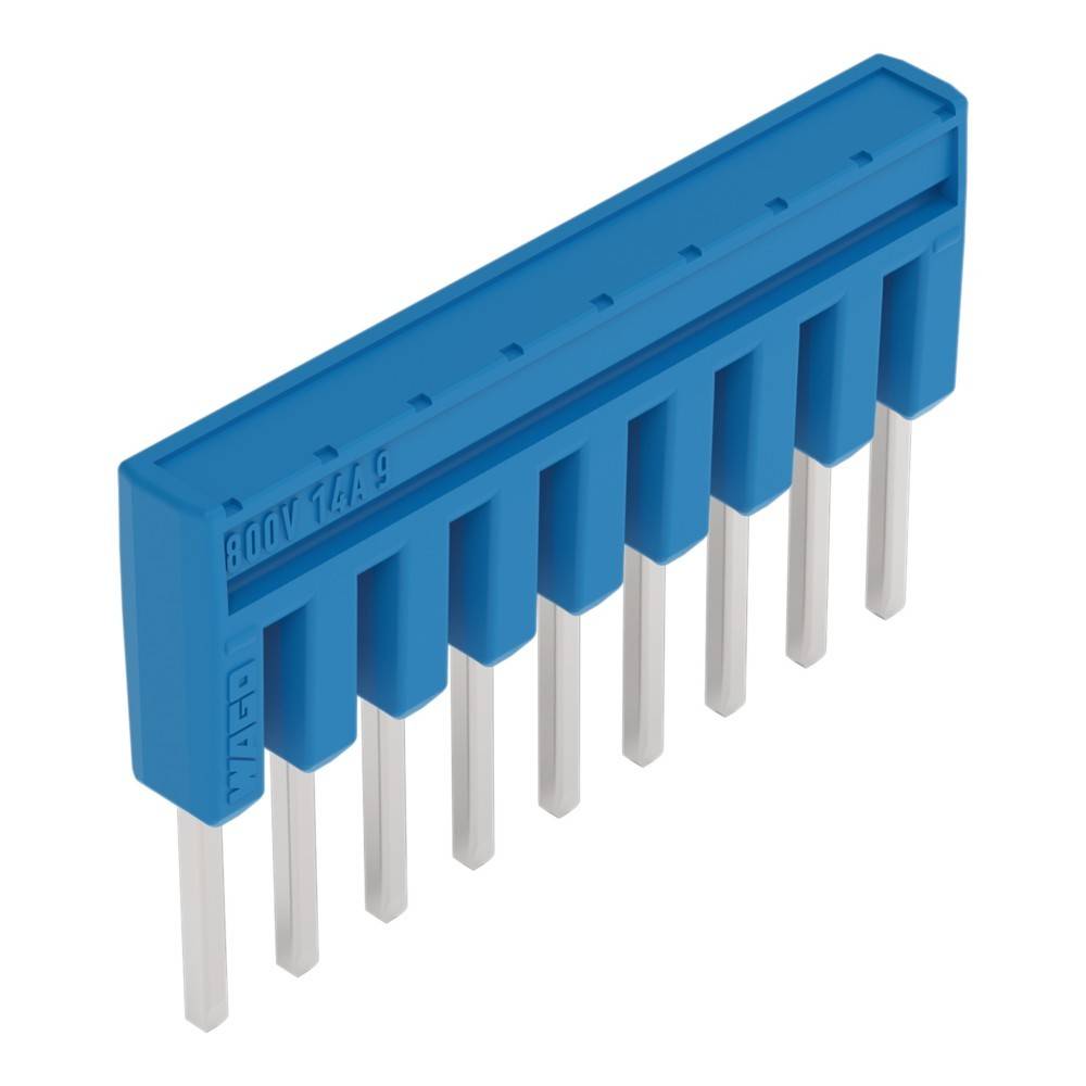 Ein blauer 10-poliger SIP-Widerstandsnetzwerk mit Metallstiften, die nach unten abstehen, zur Platzeinsparung in Leiterplatten.