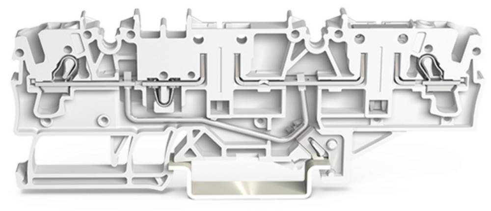 Ein detaillierter Querschnitt eines weißen Strukturbauteils, der komplexe interne Kanäle und Kammern zeigt, wahrscheinlich für eine technische Analyse.