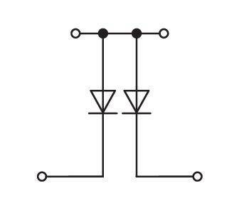 Schematische Darstellung einer Dioden-Brückengleichrichters, die vier Dioden in einer quadratischen Anordnung zeigt, die zur Umwandlung von Wechselstrom in Gleichstrom verwendet wird.