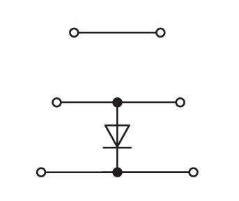 Schaltkreisdiagramme für einen Draht und eine Diode: Der Draht wird als einfache Linie mit Kreisen an jedem Ende dargestellt. Die Diode umfasst ein Dreieck- und Liniensymbol.