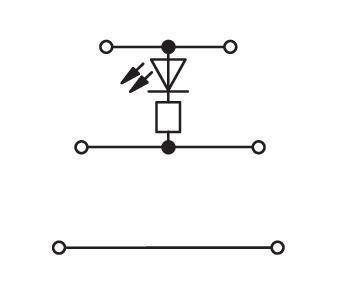 Elektronisches Bauteilschaltzeichen, das eine Diode mit schrägen Linien zeigt, die mit einer Box und Kreisen verbunden sind und elektrische Anschlüsse darstellen.