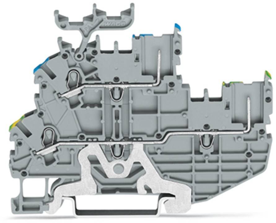 Graue mechanische Komponente mit komplizierten Rillen und Schlitzen, möglicherweise Teil einer elektrischen oder mechanischen Baugruppe.