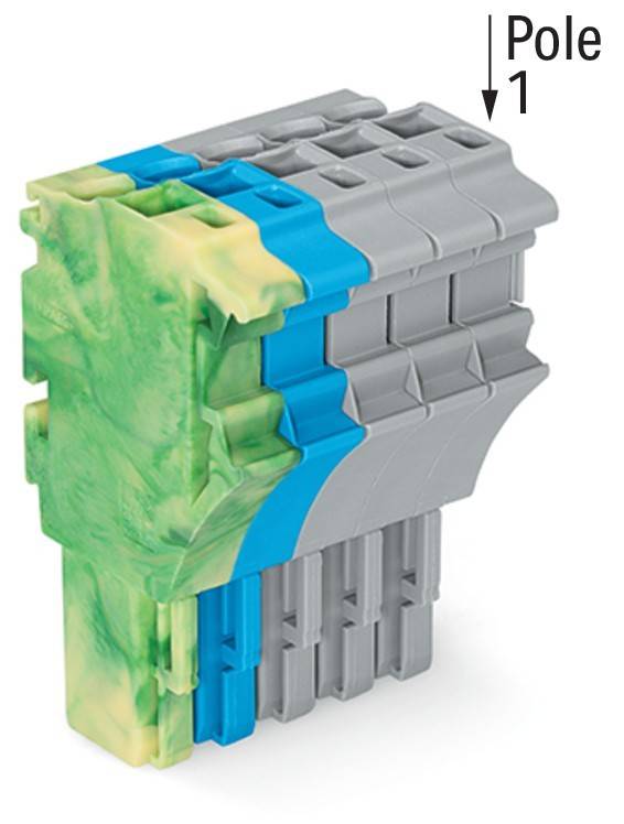 Ein farbenfroher 3D-Renderingblock mit ineinandergreifenden, puzzleähnlichen Elementen in Grün, Blau und Grau, der modulares Design oder Ingenieurwesen veranschaulicht.