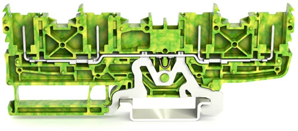 Querschnitt eines komplexen, grünfarbenen mechanischen Bauteils, das mehrere miteinander verbundene Schichten und Leitungen zeigt, möglicherweise eine Komponente einer größeren Maschine oder Vorrichtung.