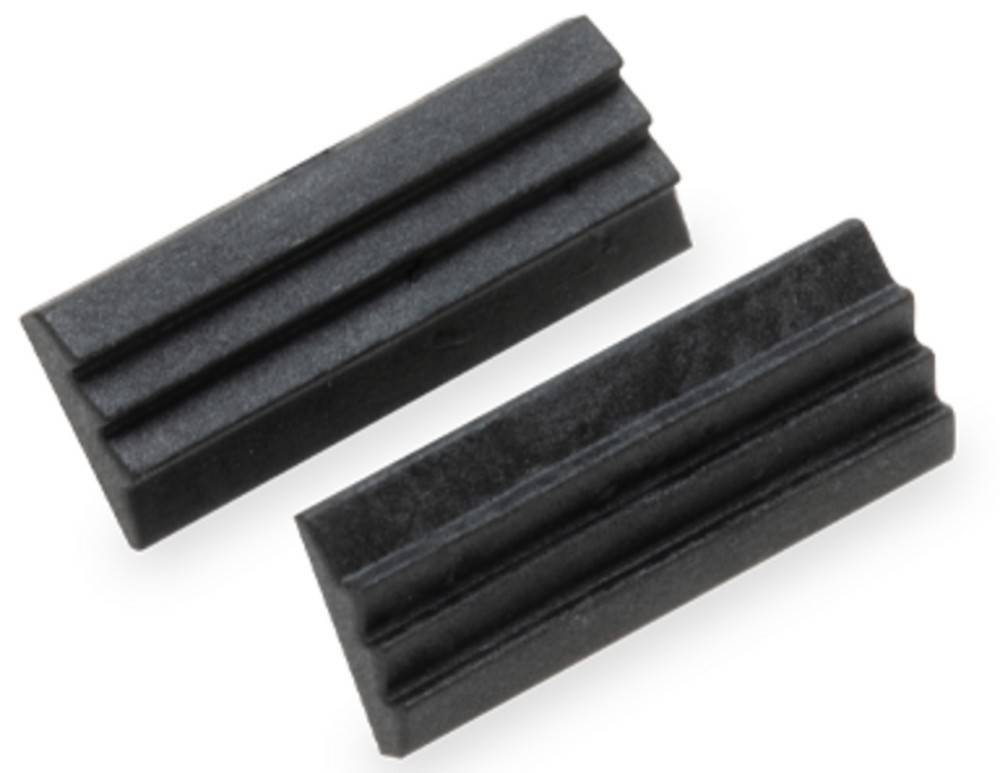 Zwei schwarze Gummileisten für Thekenkanten, die entwickelt wurden, um Oberflächen vor Beschädigungen zu schützen, werden mit parallelen Rillen gezeigt.