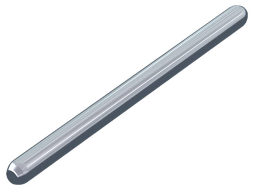 Eine Nahaufnahme eines zylindrischen Metallobjekts, möglicherweise ein Stab oder ein Rohr, die seine glatte, reflektierende Oberfläche und seine lange, schlanke Form zeigt.