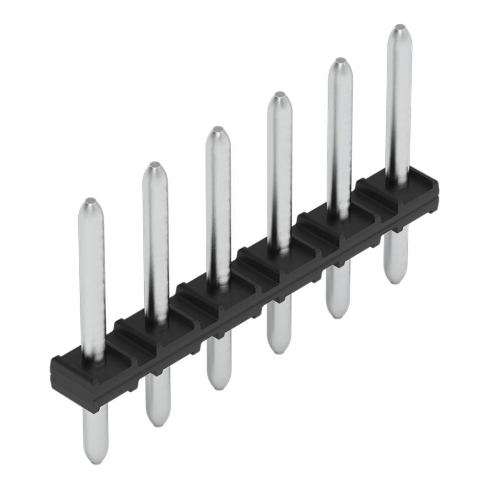 Ein 6-poliger Steckverbinder mit einer schwarzen Kunststoffbasis und Metallstiften, der typischerweise in elektronischen Schaltkreisen zur Verbindung von Komponenten verwendet wird.