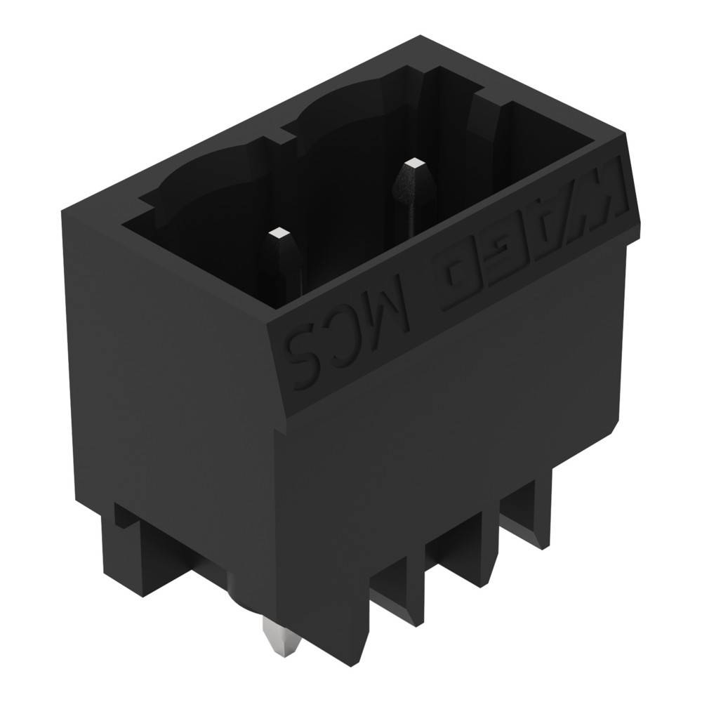 Ein schwarzes rechteckiges mechanisches Schaltgehäuse mit der Gravur 'MX3D' an der Seite, von einem Winkel aus betrachtet, der seine Zapfen und Schlitz zeigt.