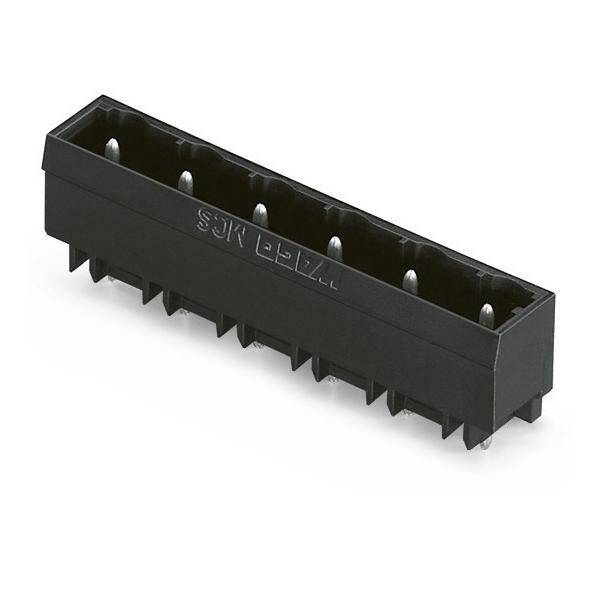 3SK-Serie' schwarzer elektronischer Komponentensockel mit mehreren Pins und rechteckiger Form, geeignet zur Montage auf Leiterplatten.
