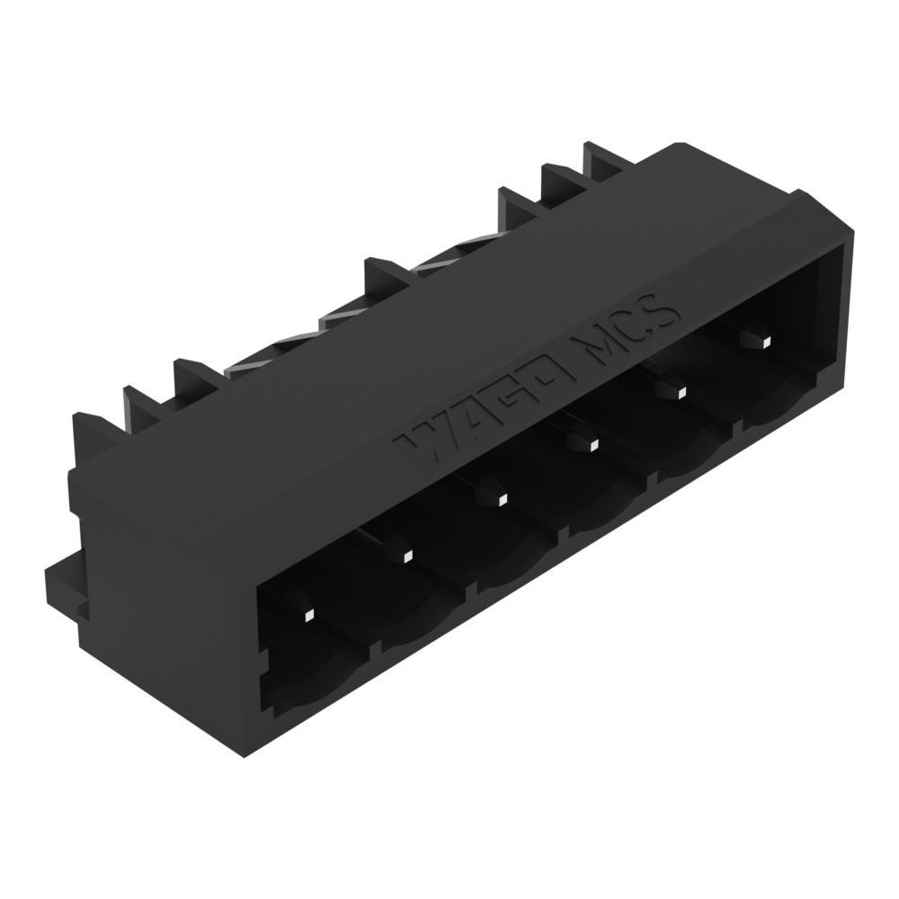 Ein schwarzer Kunststoff-Rechteckstecker mit mehreren Schlitzen für Stifte, auf der Oberseite mit '77940 MCS' beschriftet, der für elektronische Verbindungen verwendet wird.