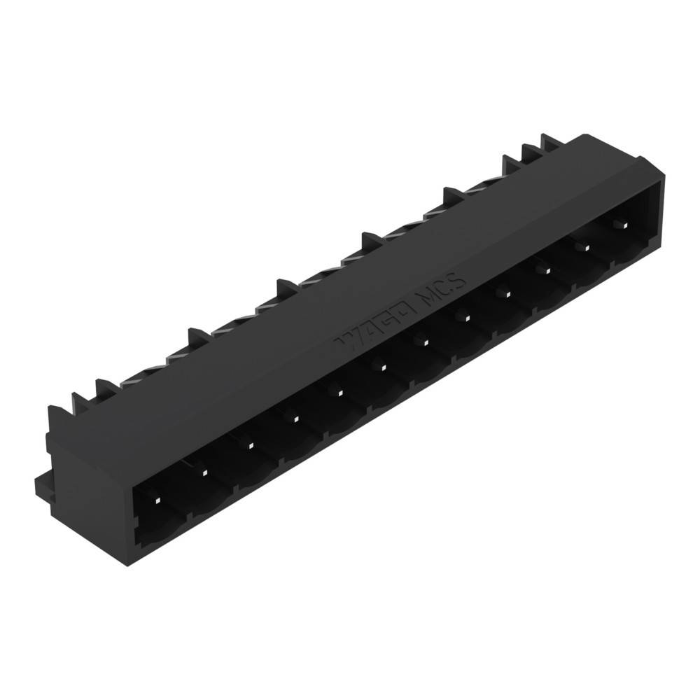 Ein schwarzer rechteckiger Anschluss mit mehreren Steckplätzen, der für elektronische Verbindungen verwendet wird, schräg dargestellt, um das Design besser sichtbar zu machen.