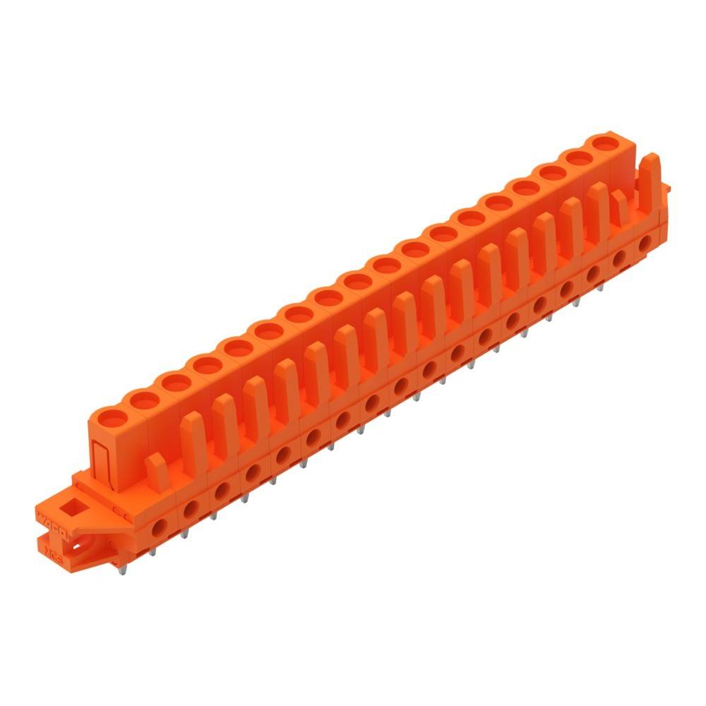 Orangefarbener elektronischer Steckverbinder mit mehreren Steckplätzen, der für Leiterplattenanschlüsse in industriellen Anwendungen verwendet wird.