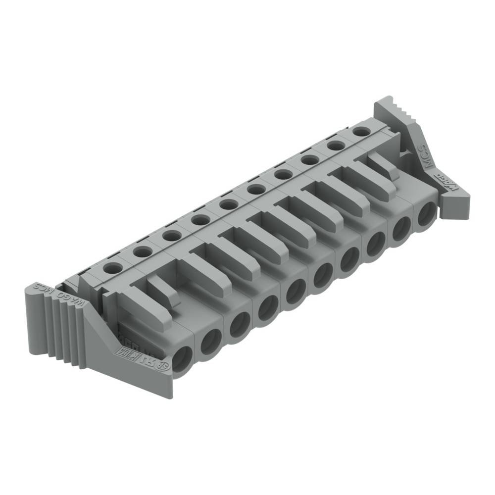 Eine graue mechanische Komponente mit mehreren Löchern, rechteckig geformt, die wahrscheinlich zum Organisieren oder Verbinden von Kabeln in einer Baugruppe verwendet wird.