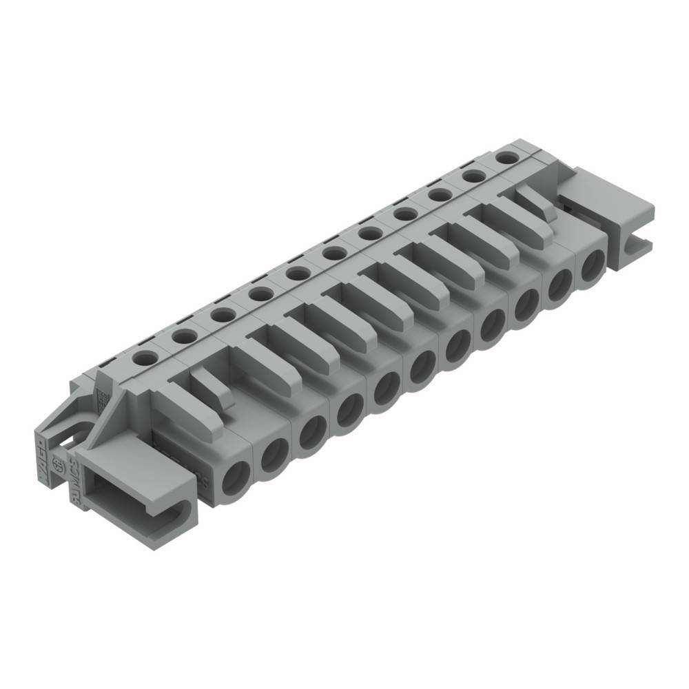 Ein grauer Klemmenblock mit mehreren Anschlusspunkten, der zum Sichern und Organisieren von elektrischen Leitungen in einem System entwickelt wurde.
