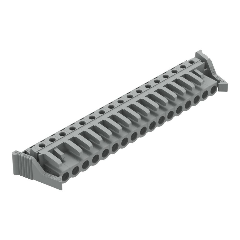 Ein grauer, rechteckiger Lego Technic-Träger mit mehreren gleichmäßig verteilten Löchern entlang seiner Länge, der zum Verbinden anderer Lego-Teile entwickelt wurde.