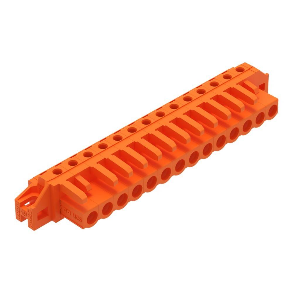 Ein orangefarbener Klemmenblock mit mehreren Anschlusspunkten, der zum Organisieren und Sichern von elektrischen Leitungen in einer Schaltung konzipiert ist.