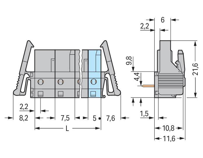 Technische Zeichnung eines Anschlusses mit Abmessungen in Millimetern, wobei spezifische Maße für Höhe, Breite und Abstände angegeben sind.