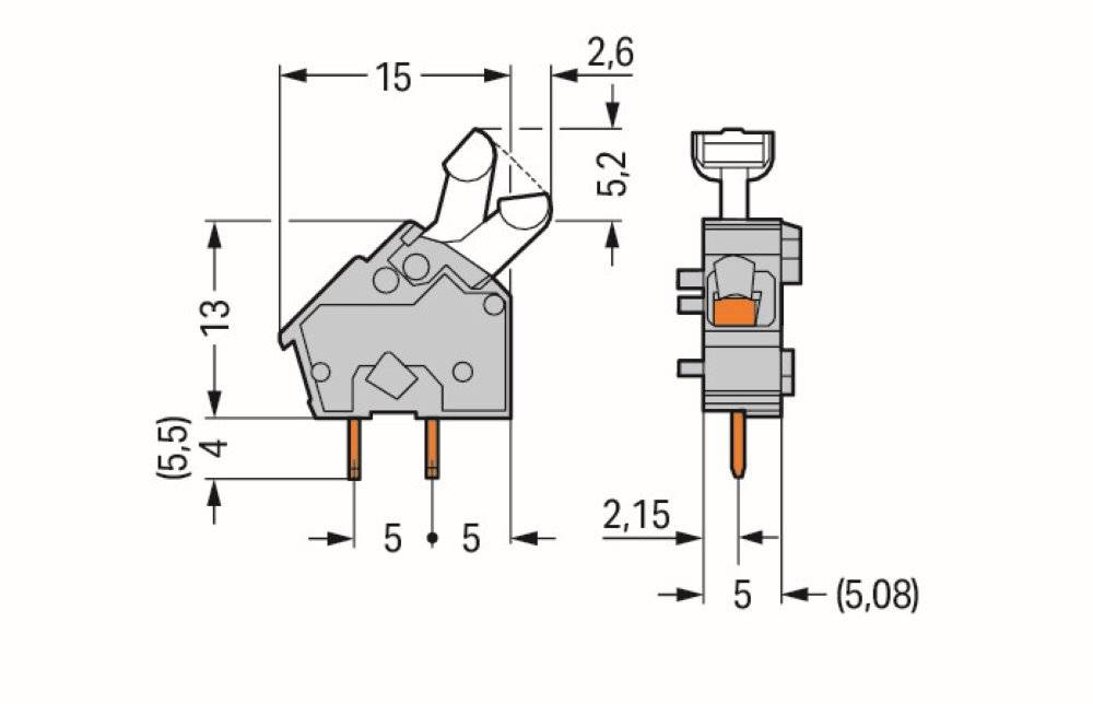 Wago Anreihbare Leiterplattenklemme;Drücker;2,5 mm²;grau - 256-401 - 600 Stück