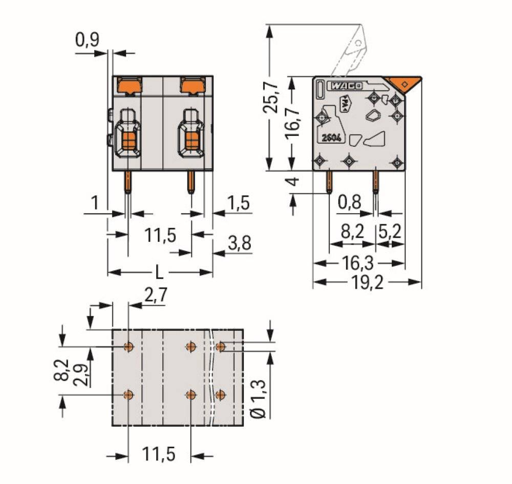 Wago Leiterplattenklemme;Hebel;4 mm²;grau - 2604-1506 - 30 Stück