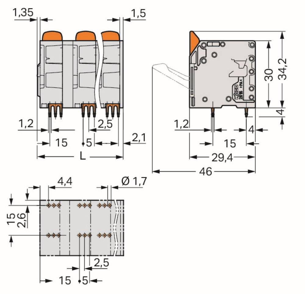 Wago Leiterplattenklemme;Hebel;16 mm²;grau - 2616-3355 - 20 Stück