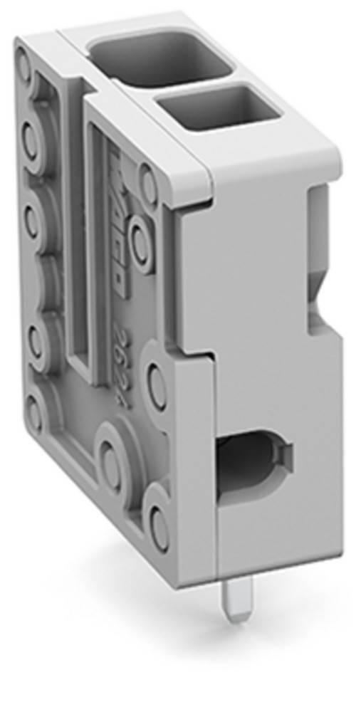 Nahaufnahme einer grauen LEGO-Backsteinecke, die kreisförmige Noppen und rechteckige Details zeigt.