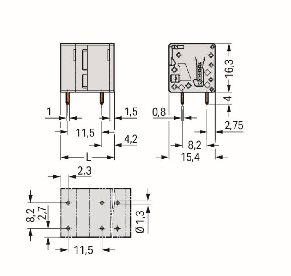 Wago Leiterplattenklemme;4 mm²;Rastermaß 11,5 mm;grau - 2624-3505 - 40 Stück