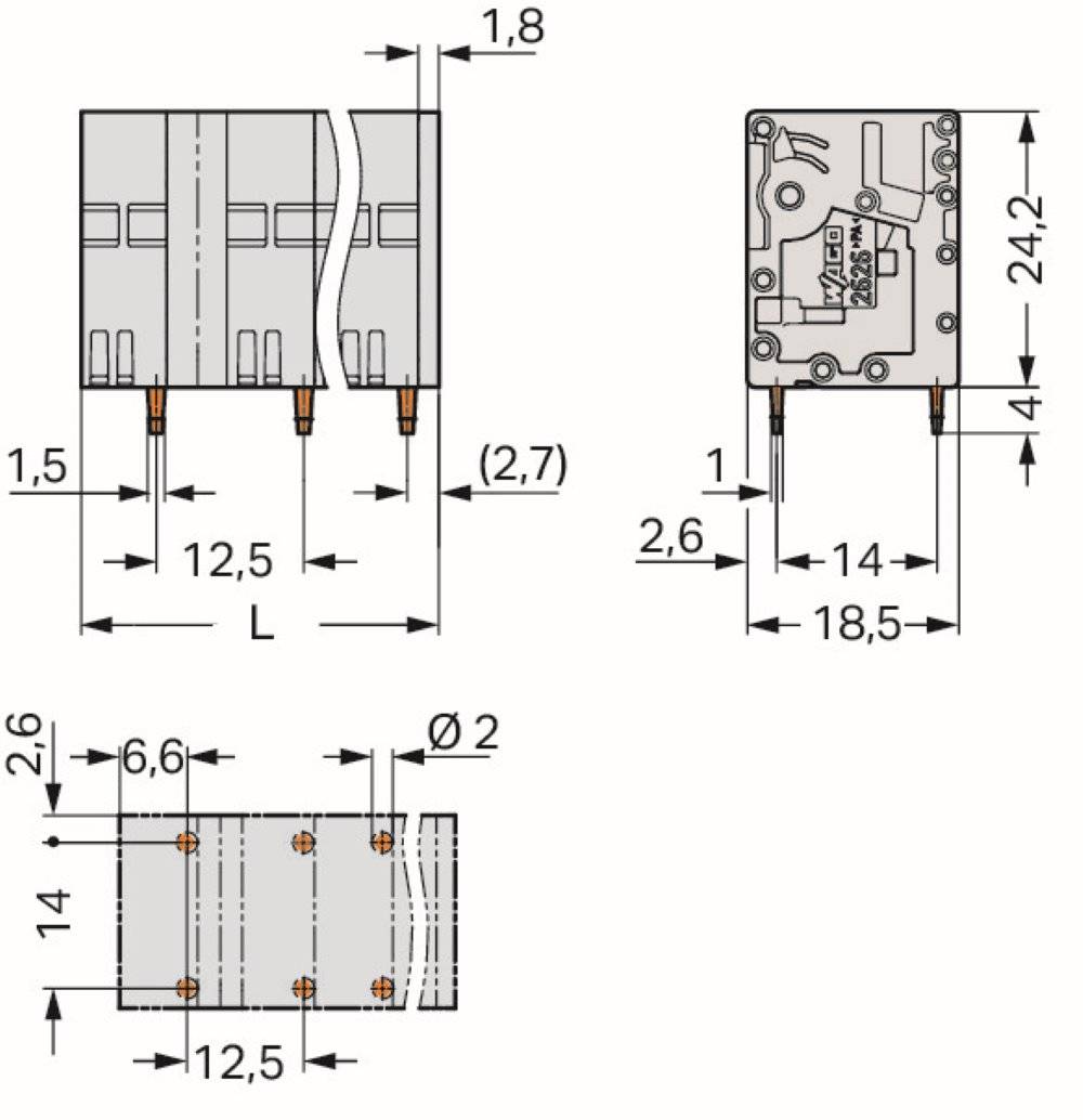 Wago Leiterplattenklemme;6 mm²;Rastermaß 12,5 mm;grau - 2626-3355 - 45 Stück