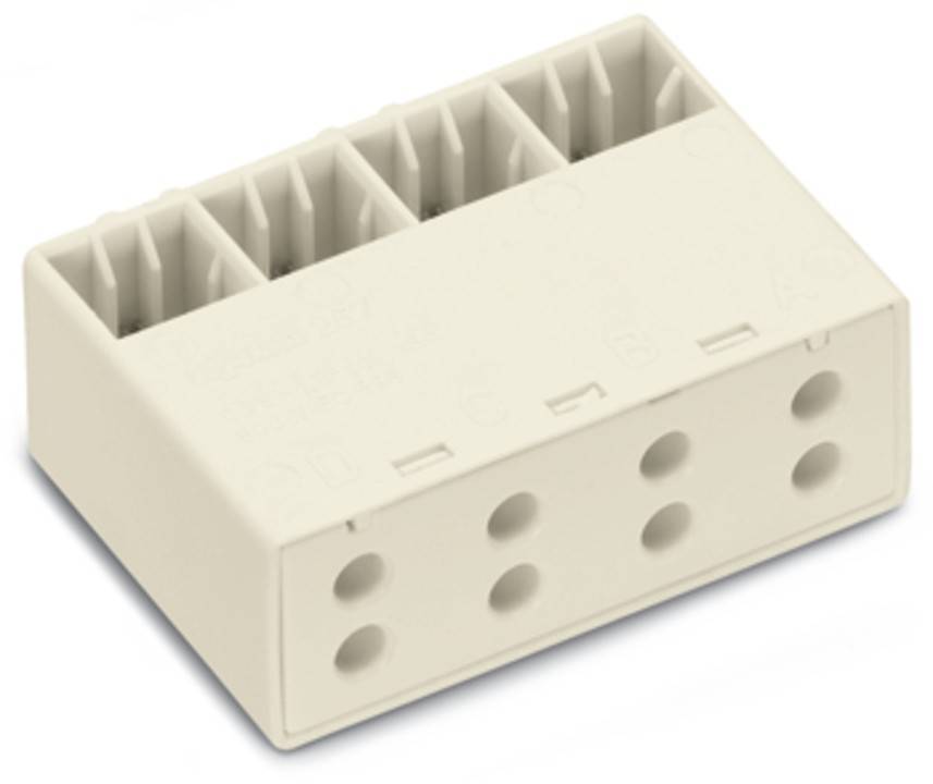 Ein cremefarbener elektrischer Anschlussblock mit sechs Anschlusspunkten, der zum Sichern und Organisieren von Drähten in elektronischen Schaltkreisen verwendet wird.