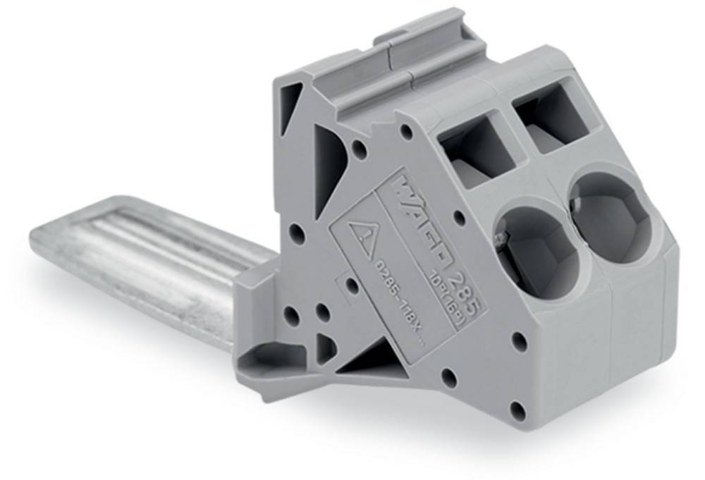 Eine graue Kunststoffkomponente mit der Beschriftung 'WAGO 2.5' weist einen Metallstab auf, der seitlich herausragt und höchstwahrscheinlich Teil eines elektrischen Anschlusses ist.