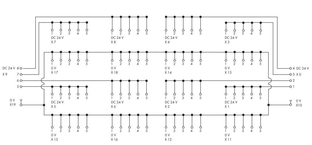 Das Bild zeigt ein elektrisches Schaltkreisdiagramm mit verschiedenen Schaltern, die mit Gleichspannungen (z.B. 