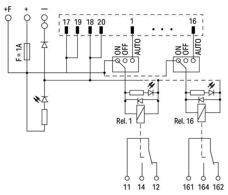 Elektrisches Schaltdiagramm, das eine Schaltung mit Schaltern zeigt, die mit 