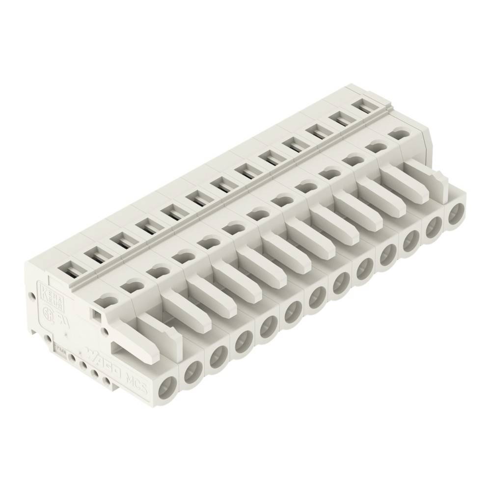 Ein weißer Elektro-Terminalblock mit mehreren Steckplätzen für Drahtverbindungen, der für einfache und sichere elektrische Verdrahtungsmontage konzipiert ist.
