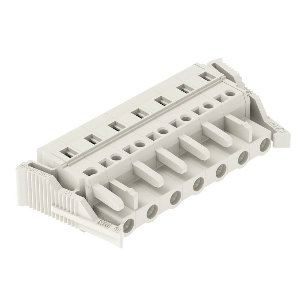 Ein weißer modularer Anschlussblock mit mehreren Anschlüssen, der für elektrische Verbindungen verwendet wird. Er hat ein kompaktes, rechteckiges Design.