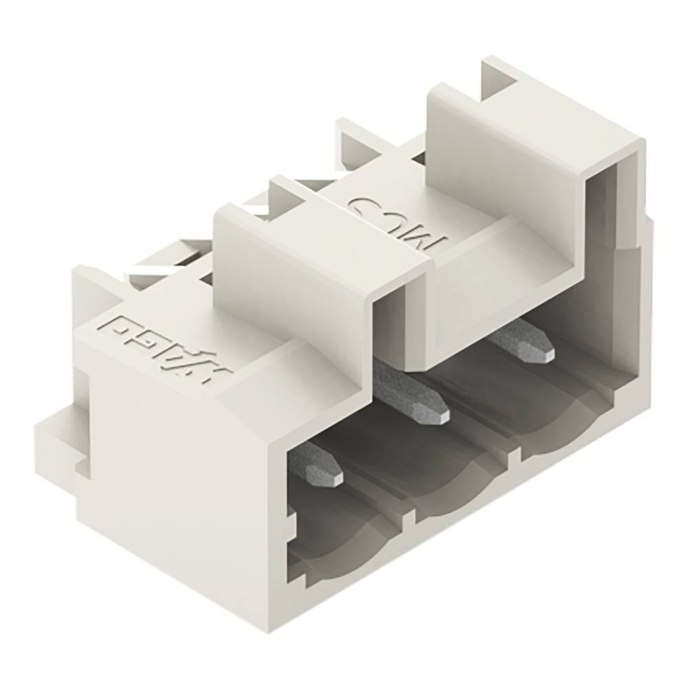 Ein weißer Kunststoff-Verbindungsblock mit drei Metallkontakten, verwendet für elektrische Verkabelung. Geeignet für Stromverbindungen in Geräten.