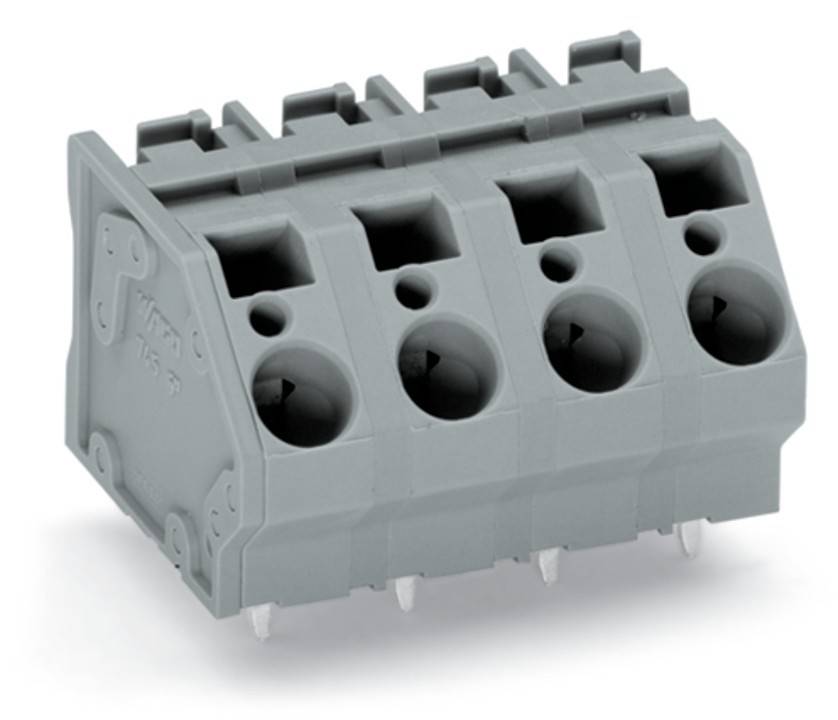 Ein grauer Elektro-Terminalblock mit mehreren Anschlusspunkten, der zum Sichern und Verbinden von elektrischen Leitungen in Schaltkreisen verwendet wird.