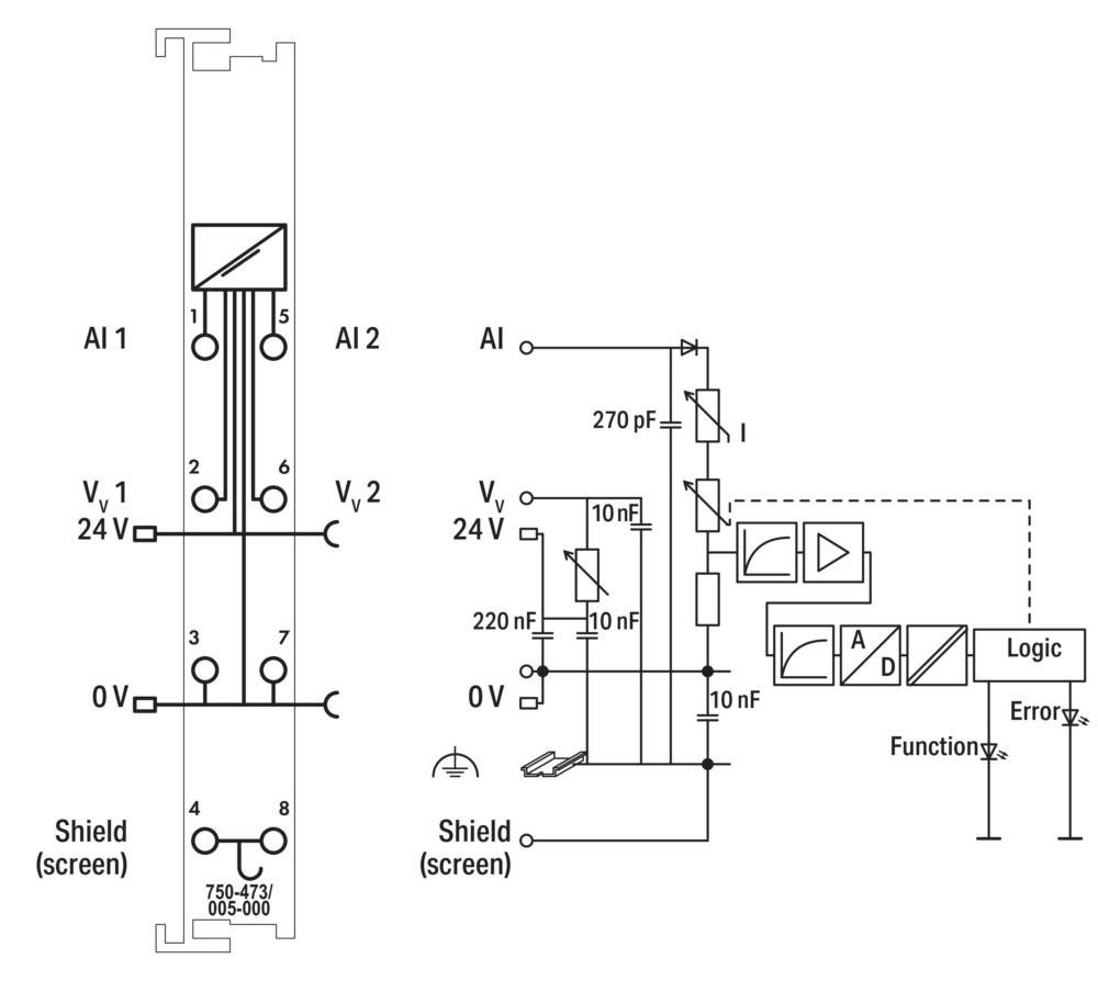 Elektrisches Schaltdiagramm der Relaisverbindungen mit Darstellung der Schaltkreise V1 und V2, beschrifteten Komponenten und Pfeisymbolen zur Anzeige des Funktionsflusses.