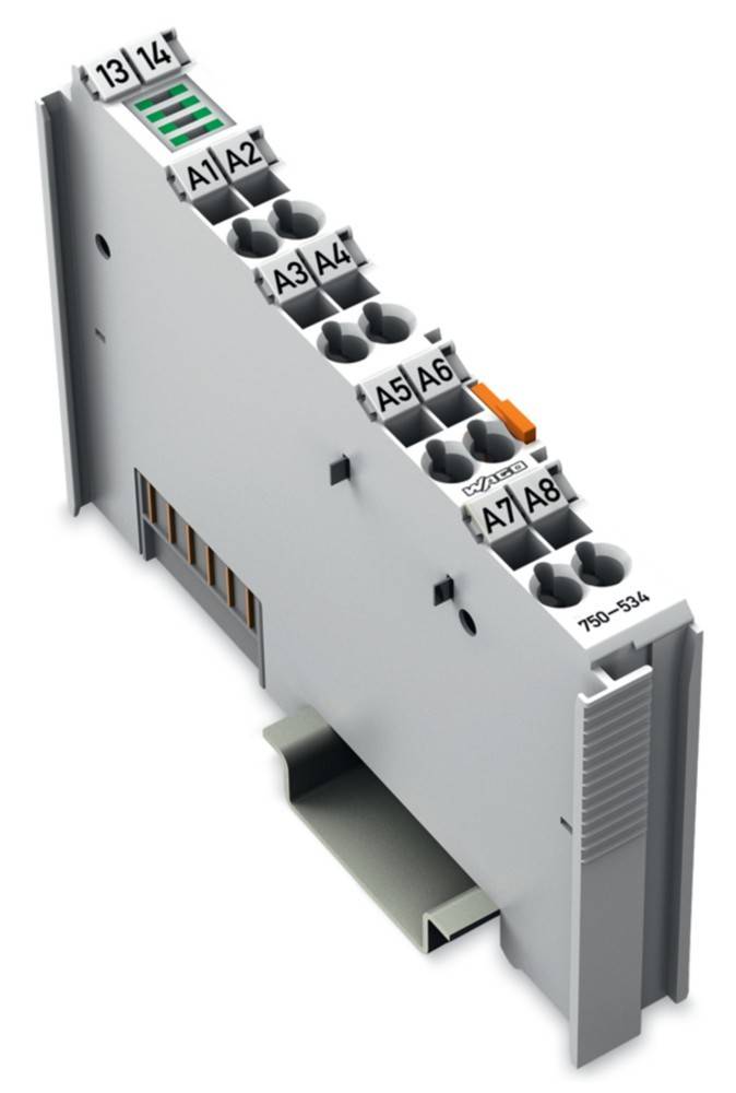 Anschlussblock mit 8 Anschlüssen, von A1 bis A8 beschriftet, Teilenummer 750-534 sichtbar.