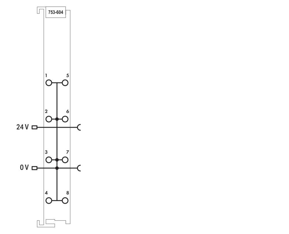 Ein Diagramm eines Anschluss-Pinbelegungslayouts mit zwei parallelen Reihen, beschriftet von 1 bis 8. Jeder Pin ist mit spezifischen Nummern über die Reihen hinweg verbunden.