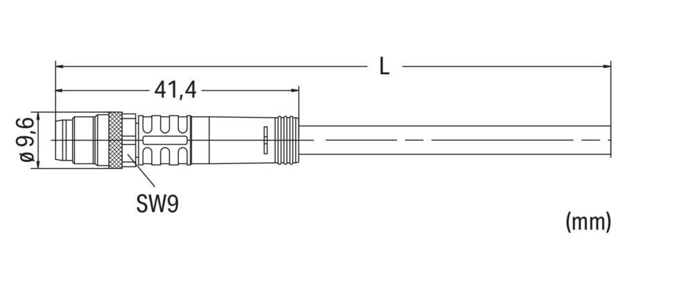Eine technische Linienzeichnung eines zylindrischen Objekts mit Gewindeabschnitt, beschriftet mit ‚L'. Die Skizze stellt wahrscheinlich eine mechanische oder technische Komponente dar.